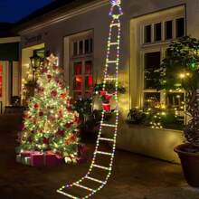 ADORNO DE NAVIDAD SANTACLAUS EN ESCALERA CON LUZ LED DECORACION  NAVIDEÑA PARA COLGAR SANTA CLAUS EN ESCALADA CON LUZ LED - Blanco - Ver 2