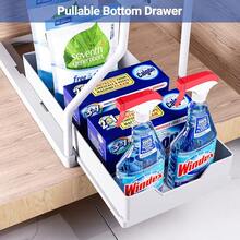 New 2-Piece Set: Double-Tier Under-Sink Storage Rack, Kitchen Cupboard Organiser, Double-Tier Sliding Basket, Storage Drawer, Multi-Purpose Bathroom Storage Basket With 5 Hooks And 2 Hanging Baskets – Ideal For Everyday Home Use And As A Festive Gift - 白色R - 查看 3