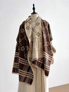 1 pieza Bufanda de cachemira sintética con estampado de trébol de cuatro hojas, elegante y minimalista, versátil para el atuendo diario de la mujer, accesorio de moda y para protegerse del aire acondicionado - Multicolor - Ver 13