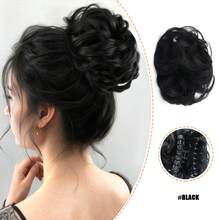 Locken-Pferdeschwanz-Dutt mit Haarklammer - Hitzebeständiges synthetisches Haar mit Haargummi-Basis, unordentlicher Blütenknospen-Chignon für Frauen, Weihnachtsparty Tagesaufsteckfrisur (verschiedene Farben, einfach einklipsen)