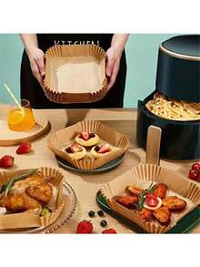 1 Stück Luftfritteuse Papier, quadratisches antihaftbeschichtetes Backpapier für Luftfritteuse, geeignet zum Braten, Backen, Kochen, Grillen, Mikrowelle, ölbeständig, ohne Backblech erforderlich - Küchenhelfer