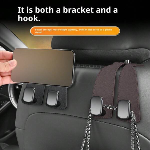 Ganchos de coche duales ocultables mejorados - Colgadores de asiento trasero de cuero de ante para bolsas y almacenamiento, organizador oculto universal
