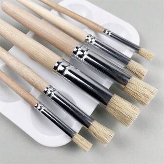 6 Stücke Holzschablonen-Pinsel mit Naturborsten, Holzgriff Malerpinsel für Acryl, Öl, Aquarell Kunst, Schablonen-Projekte, DIY Basteln, 3 Größen