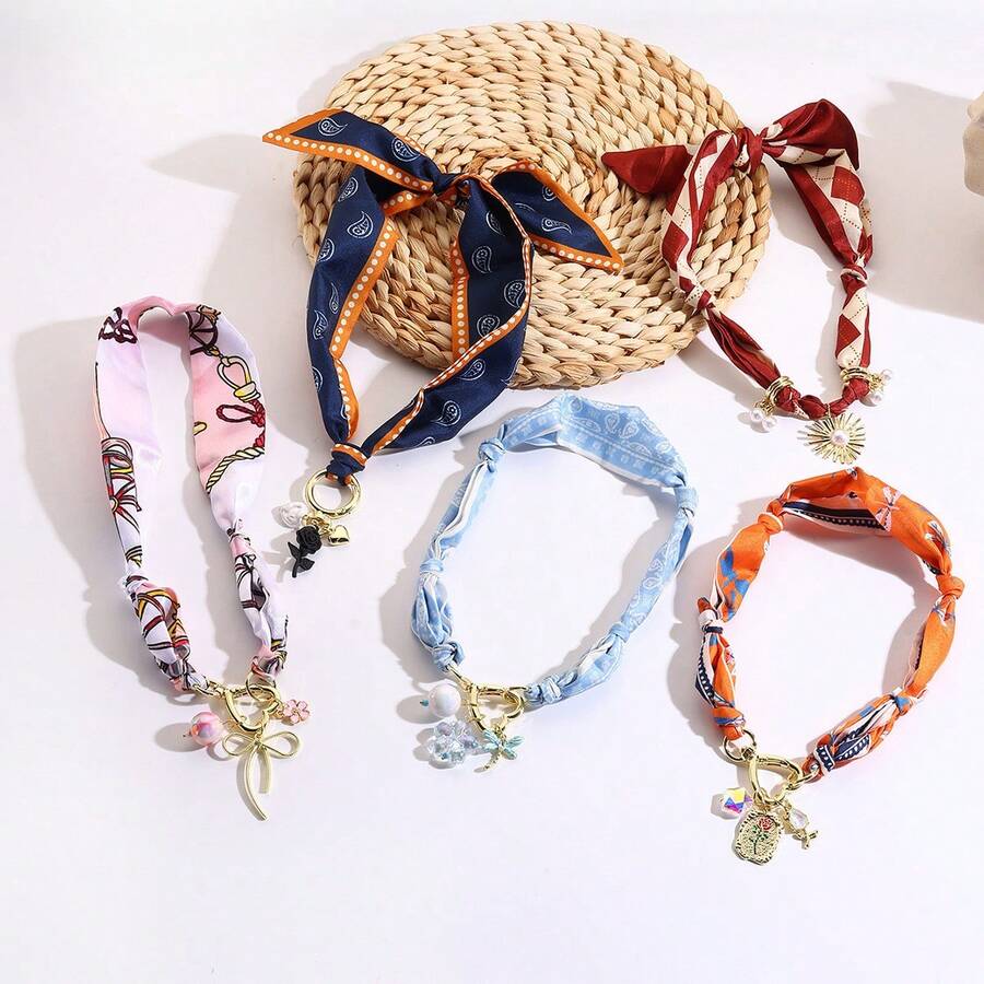 Fashion Silk Scarf Necklace Light Luxury High-End Fabric Necklace Colorful Silk Scarf Necklace - N2509-1愛心 - 查看 1