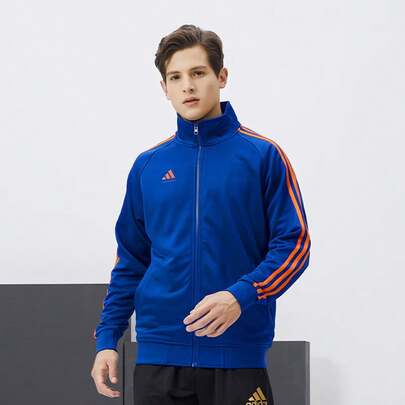 Adidas Men's Classic 3-Stripe Casual Comfortable Sports Windproof Patchwork Loose Fit Jacket Outerwear