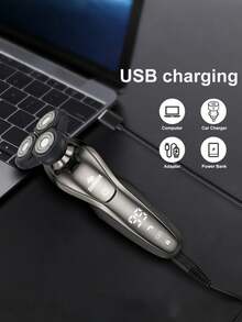 男士电动剃须刀，带修剪器，旋转式设计，USB接口，数字显示屏，自由设计，可更换刀头，适用于修剪胡须、小胡子、颈部和下颌线——理想的男士理容礼品 - 彩色 - 查看 10