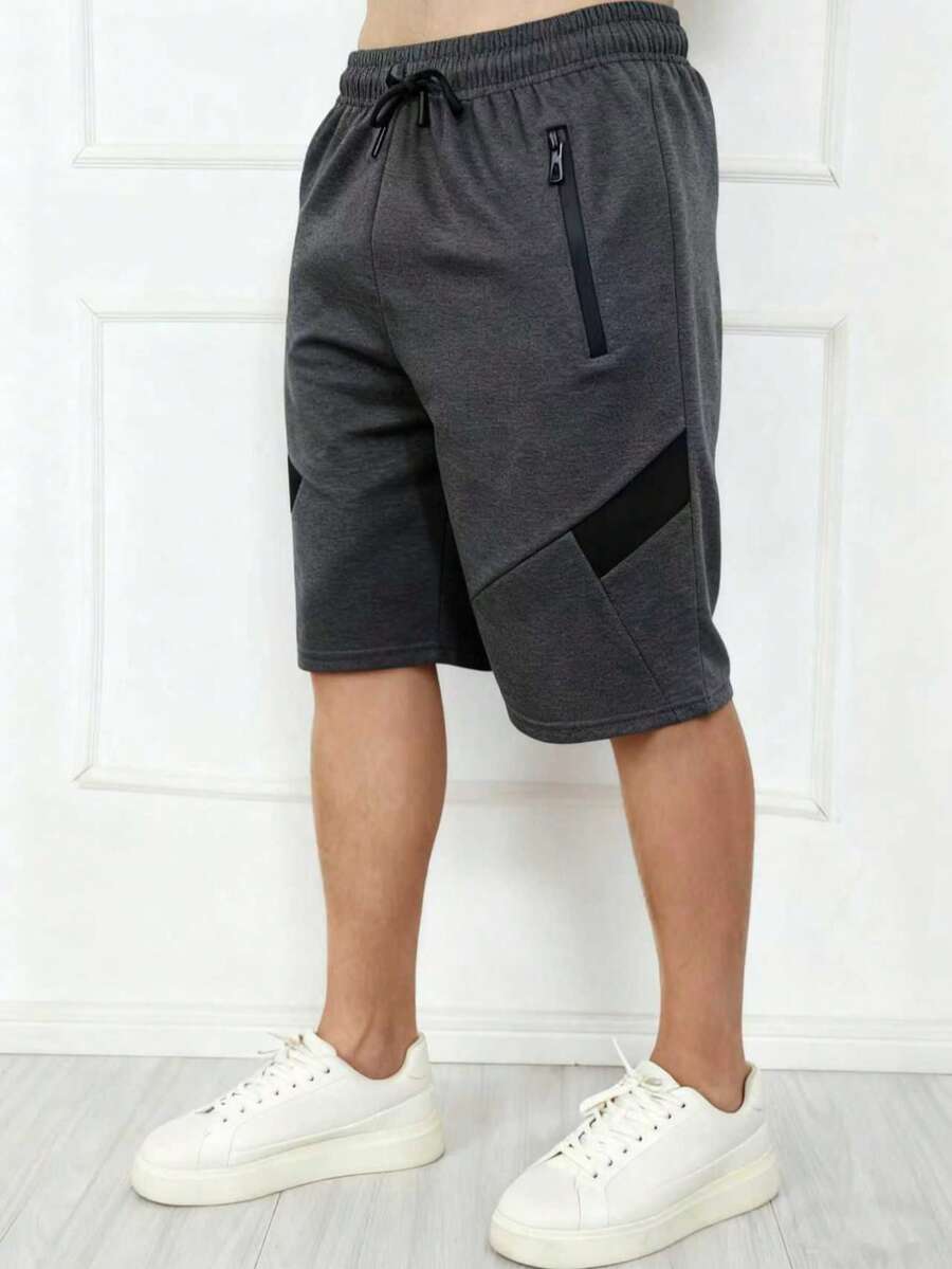 Men's Sweatpants / Zippered Pockets / Elastic Waist - 深灰色 - 查看 1