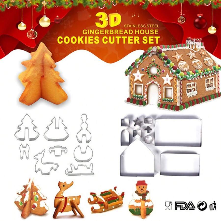 8/18/28-teiliges Set Weihnachts-Edelstahl 3D Lebkuchenhaus DIY unregelmäßige Keksbackwerkzeuge