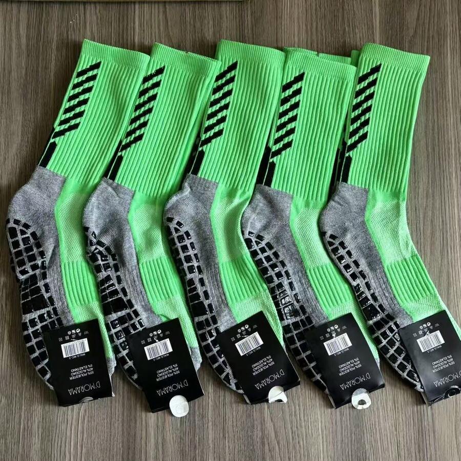 Kit Of 5 Pairs Of High-Quality Cotton Non-Slip Soccer Socks, High-Top - Green - View 1