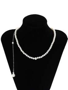 1pc Minimalist Resin Faux Pearl Body Chain, Elegant Beaded Tassel Back Necklace, Bridesmaid Jewelry For Wedding Season - Multicolor - View 4