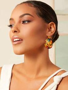 A Pair Of Teardrop-Shaped Gemstone Floral Pattern Acrylic Earrings For Dinner Wear, Banquet Souvenirs, Gifts, Women's Jewelry, Summer