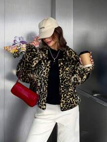 Women's Winter Outerwear Urban Casual Slim Fit Comfort Minimalist Elegance Faux Fur Coat Soft Wool Blend Long Sleeves With Pockets Leopard Print Multi-Colour Casual Comfort For Commuting & Everyday Wear Women's Regular Coat Women's Faux Fur Coat Long Sleeves With Button-Front Decorative Collar Woven Faux Fur Coat 2025 Autumn/Winter New Arrivals