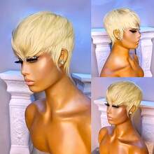 6-Inch 180% Density Layered Wefted Colored Short Straight Elf Wig With Bangs, Black 99J#, Wine Red 613#, Gold Basic Elf Short Wig, Suitable For Daily Wear And Halloween Costume - Multicolor - View 8