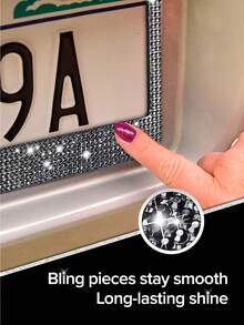2pcs/1pc Sparkling License Plate Frame, Rhinestone Decorated Stainless Steel Shiny License Plate Frame, Suitable For Ladies And Girls - Style a - View 4