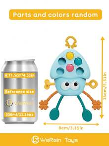 WeRein 婴儿玩具和感官牙胶、拉扯玩具 - 活力章鱼南瓜爬行玩具（带皱褶触手）、ABS/硅胶出牙玩具（适合 10-36 个月婴儿）、带礼盒包装的发育学习玩具、用于运动技能训练的幼儿玩具（颜色可能有所不同）