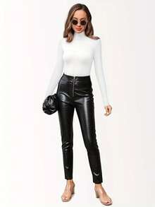 女士优雅高领长袖连体衣，纯色针织面料，可机洗，适合秋冬季穿着