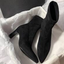 Women's Fashion Pointed Toe Thick Sole Slip-On Ankle Boots, Stylish And Versatile, Suitable For Spring And Autumn,High Heels - Black - View 3