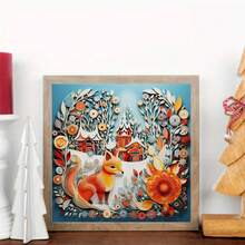1 Set - Fox & Winter Village Cross Stitch Kit, DIY Needlework Art Materials, 11CT Cross Stitch Decor Painting, Creative Handmade Stress Relief Gift. Full Set Home Decor Printed Cross Stitch Craft, Suitable For Home Decor Knitting Art. Frame Not Included - Multicolor - View 2