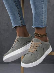 女士休闲运动鞋，时尚小白鞋，街头风格滑板鞋，轻便 - 軍綠色 - 查看 5
