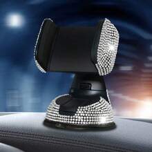 1pc Colorful Rhinestone/White Rhinestone Car Phone Holder, Brand New Hot-Fix Rhinestone Inlaid Car Navigation Bracket, Dashboard Air Vent Suction Cup Holder, Can Be Adsorbed On Dashboard, Equipped With Strong Suction Cup Base, Ensuring Phone Stability And No Shaking During Driving - Multicolor - View 9