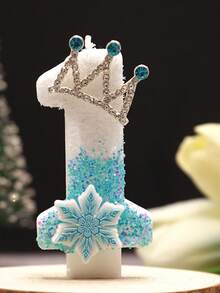 1 Stück 3D Schneeflocken Krone Geburtstagkerze - funkelndes Schneeflocken Design mit Kronen Akzenten, stabiler Kunststoffständer, perfekt für Feierlichkeiten & Tortendekoration, Geburtstagskerzendekoration, festliche Tischmitte, elegantes Kerzendesign, dekorativer Kerzenhalter