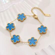 1Pcs Bracelet Hot  - Titanium Steel Lucky Grass Five-Leaf Flower Bracelet Women's Light Luxury High-End 18k Non-Fading Waterproof Stainless Steel Jewelry - Vòng tay cỏ ba lá xanh - Xem 3