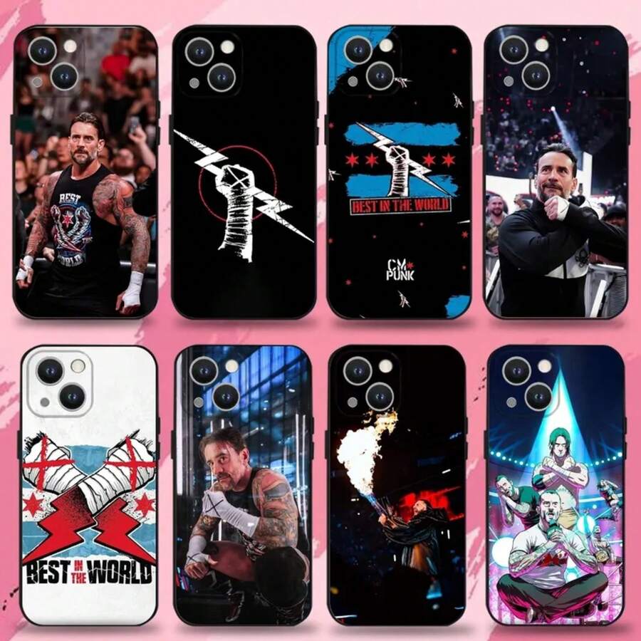 Funda de teléfono de silicona suave negra compatible con WWE CM P-Punk para iPhone 16, 15, 14, 13, 12, 11 Plus, Pro Max, XS, X, XR, SE, Mini, 8, 7, y compatible con los modelos 17, 17 Pro y 17 Pro Max - Z2 - Ver 1