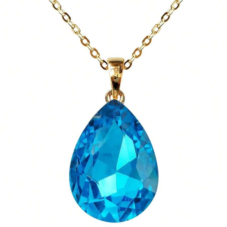 Navachi 18k Gold Plated Water Drop Pear-Shaped Pendant Necklace 16inch+2inch{Inchcolor_nameinch:InchLakeBlueinch} - 湖藍色 - 查看 1