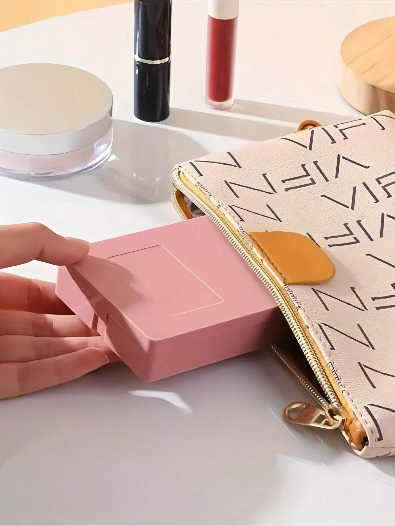 5 قطع مجموعة فرش مكياج مع حافظة مرآة صغيرة، فراشي...