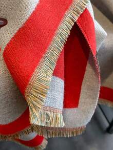 二合一红色小鸟印花围巾，女士保暖百搭披肩/围巾，长款加厚，适合冬季，韩式风格，可搭配连衣裙 - 紅色 - 查看 2