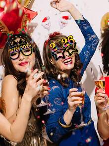8件套2026新年快乐派对拍照道具 - 节日眼镜，印有“新年快乐”和“Cheers 2026”字样，色彩缤纷，适合新年庆祝活动、新年派对装饰，是庆祝活动和新年夜装饰的理想之选。 - 炫彩 - 查看 6