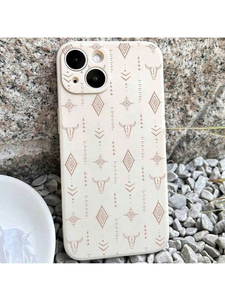 Funda de silicona con patrón de cabeza de vaca, fundas protectoras anti-caída para celular, cubierta de teléfono móvil a prueba de golpes para iPhone 11 12 13 14 15 Pro Max, accesorios para teléfono Funda con impresión HD - Blanco antiguo - Ver 1
