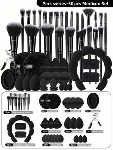 55件套完整化妆套装 | 30支化妆刷 + 18个化妆粉扑/海绵 + 7件护肤工具（赠送发带/1个化妆刷清洁工具）+ 睫毛夹 | 防水旅行包及女士礼品套装，旅行必备，情人节礼物，价格实惠，旅行化妆刷，女士礼物，化妆师，专业完整化妆套装 - 黑色 - 查看 11