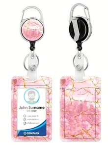 1pc/2pcs Marble Lanyard/Retractable Card Holder Combo, Bus Card/ID Badge/Photo Card Holder Lanyard/Retractable Card Holder, Exhibition ID Card, Student ID Card Lanyard/Retractable Card Holder, ID Card Holder Lanyard/Retractable Card Holder, Phone/Camera Lanyard - Multicolor - View 3