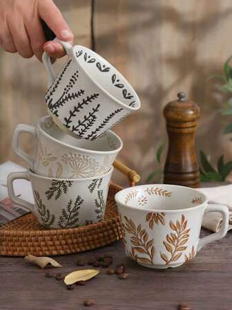 Tazas de café de cerámica vintage pintadas a mano, de alta calidad y porcelana, aptas para el desayuno y el té de la tarde, compatibles con microondas y lavavajillas, adecuadas para leche, latte, té, etc., aptas para el hogar, la cocina y la oficina, tazas de estilo antiguo para hombres y mujeres, regalos personalizados únicos