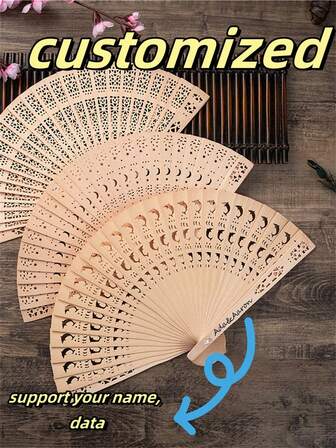 1-30pcs Customized Folding Hand Fan For Wedding, Personalized Double-Sided Engraved Bamboo Bride Hand Fan, Can Customize Name And Logo, Retro Portable Ladies Hand Fan, Wedding Party Decor, Bride Gift, Guest Gift, Bridesmaid Gift, Souvenir, Wedding Favor, Bridal Fan, Home Decor
