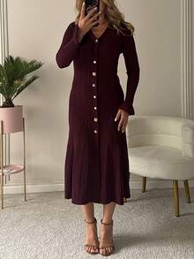 优雅休闲女士针织连衣裙，时尚通勤办公装，修身显瘦针织连衣裙，荷叶边袖口，女士街头风，适合新年、感恩节、正式晚宴、派对、约会、婚礼、生日等场合。