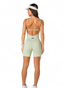 Manalinda Bermuda Shorts Romper In Polyamide - Green - View 3