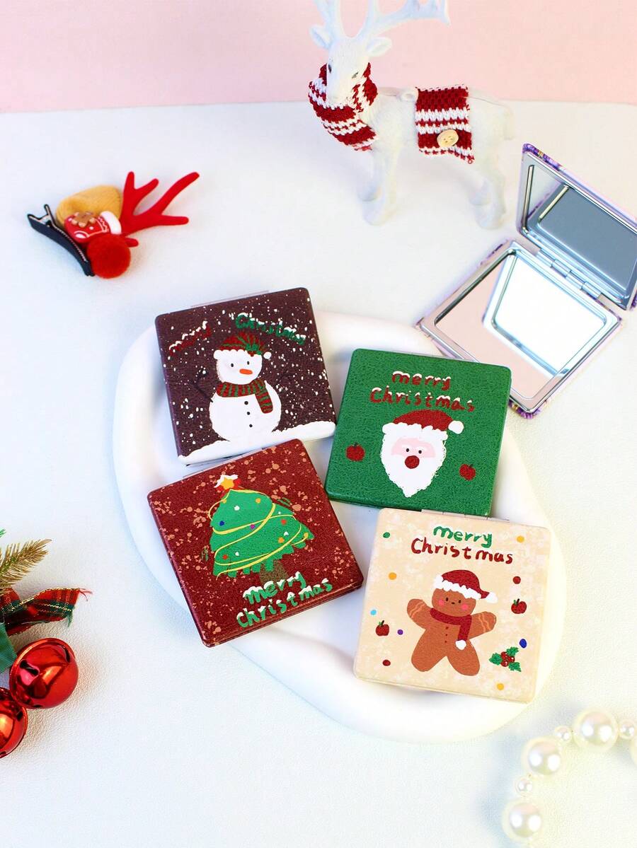 1pc Christmas Series High Definition Makeup Mirror, Pocket Mirror With Christmas Tree, Santa Claus, Gingerbread Man, Snowflake Designs, Great Gift For Girls, Portable For Travel,Cheap,Stocking Stuffers,Makeup,Makeup Tools,Cheap Stuff,Gifts,Gifts For Women,Christmas Gifts