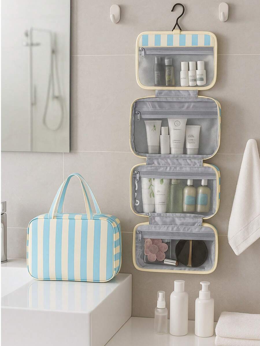 Multifunctional Four-Fold Toiletry Bag With A Hook, Portable Travel Makeup Organizer Bag, Suitable For Cosmetics, Medicines, Shampoos, Bathroom Supplies, Ideal For Business Trips, Vacations, And Everyday Use. Wash Bag For Travel For Bathroom Large Capacity Makeup Bag For Men For Women - Multicolor - View 1