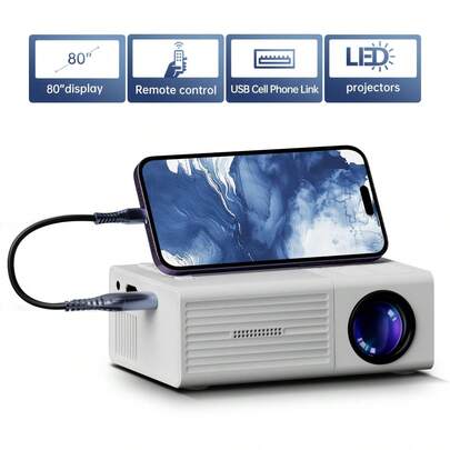 Mini Projector, Portable Video Projector, Home Theater Projector, Supports Mobile Screen Projection, Native Resolution Of1280x720P, Suitable For Offices, Outdoor Camping, Etc. Movie Projector.