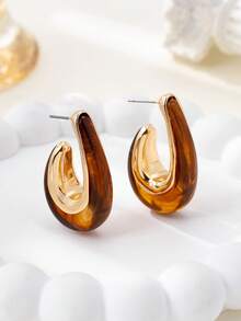 1 Pair Elegant Women's Earrings, Geometric Asymmetrical Water Drop Resin Design For Party, Holiday And Daily Wear - Resin Earrings - View 5