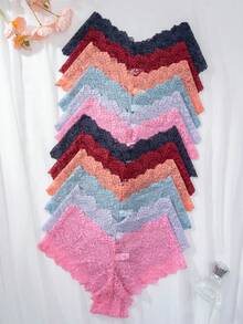 12pcs/Pack Women's Fashionable V-Waist Lace Sexy Underwear