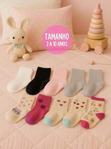 Kit 6 Pares Meias Infantis Menina 2 a 10 Anos Confortáveis Qualidade - ESTAMPADA - Visão 3