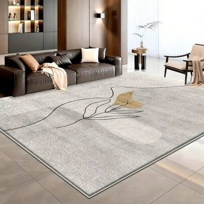 1 pieza Alfombra minimalista moderna con patrón de líneas de plantas abstractas, Alfombra gris claro y dorada, Alfombra con forma de hoja abstracta, Alfombra de regalo, Alfombra suave y lavable cómoda, Alfombra para sala de estar, Alfombra para asiento de sofá, Alfombra pequeña de área, Alfombra versátil y creativa para decoración del hogar, Alfombra grande para sala de estar, Alfombra para dormitorio, Decoración de habitación
