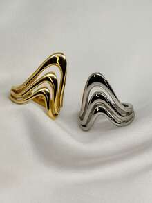 Women's Ring Accessories Gold Or Silver In Modern Waves Carved Abstract Elegant Geometric Contemporary Organic - Bạc - Xem 4