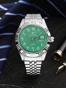 RICECGO 男士经典商务腕表，阿拉伯数字绿色表盘，不锈钢表带，适合日常佩戴、商务会议、男士礼物、情人节礼物。 - 銀色 - 查看 6