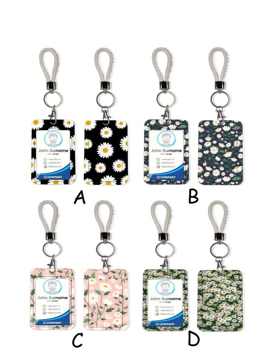 1pc ABS Daisy Pattern Bag Charm Keychain, With Leather Strap ID Card Holder, Bus/Credit Card Protector, Suitable As Gift Or Daily Use - Multicolor - View 1