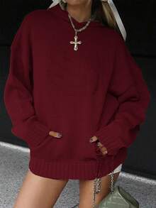 Women's Cute Casaul Streetwear Y2K Solid Color Pocket Hooded Knitted Sweater Pullover Top Loose Homecoming Fall Winter Outfits Clothes Country Concert Christmas Valentine's Day New Year