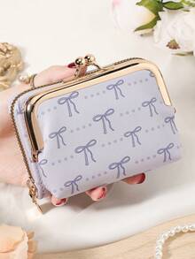 Modische und hochwertige Kreditkartentasche mit Schleifen-Muster, einfach und lässig mit mehreren Kartenfächern, modischer Reißverschluss-Münzbeutel, Schul- und Studentenwohnheim-Zubehör, abnehmbar und vielseitig, großes Fassungsvermögen Damen-Geldbörse, Handtasche, Aufbewahrungstasche